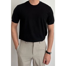 Cool Tarz Erkek Siyah Slim Fit Bisiklet Yaka Triko T-Shirt