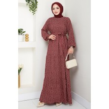 Lian Dokuma Viskon Elbise 1539 - Bordo