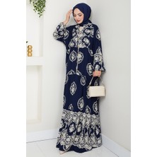 Giral Dokuma Viskon Elbise 1543 - Lacivert