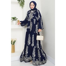 Niral Dokuma Viskon Elbise 1542 - Lacivert