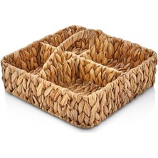 Storemax El Yapımı Hasır Saplı Kare 4 Bölmeleli Düzenleyici Organizer, Hasır Banyo Düzenleyici Organizer, Hasır Mutfak Organizeri, Hasır Yemek Masası Organizeri (28CM*28CM*8CM)