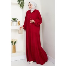 Yarasa Kol Dokuma Viskon Elbise 1536 - Bordo