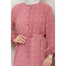 Katlı Ponponlu Ayrobin Elbise 1550 - Gül Kurusu