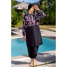 Tam Kapalı Paraşüt Kumaş Crop Model Damla Desenli Tesettür Mayo - 2526