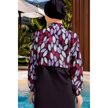 Tam Kapalı Paraşüt Kumaş Crop Model Damla Desenli Tesettür Mayo - 2526