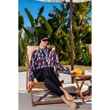 Tam Kapalı Paraşüt Kumaş Crop Model Damla Desenli Tesettür Mayo - 2526