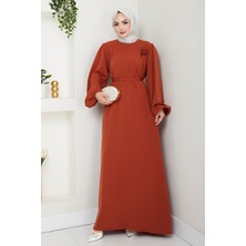 Broş Detaylı Ayrobin Elbise 1545 - Kiremit