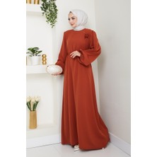Broş Detaylı Ayrobin Elbise 1545 - Kiremit