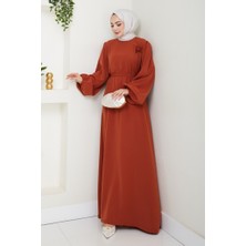 Broş Detaylı Ayrobin Elbise 1545 - Kiremit