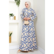 Zincir Desen Ponponlu Ayrobin Elbise 1540 - Indigo