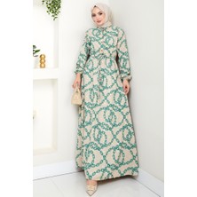 Zincir Desen Ponponlu Ayrobin Elbise 1540 - Yeşil