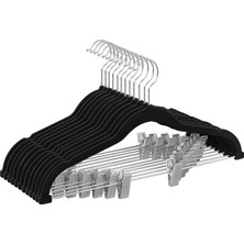 Elbise Askısı Kadife, 12'li Set, Etek Askısı, 42,5 cm Genişliğinde, Ayarlanabilir Klipsli, Kaymaz, Yer Tasarruflu, Pantolon, Manto, Elbise Için, Siyah CRF12B