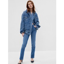 Gap Kadın Mavi Mid Rise Classic Straight Jean Pantolon