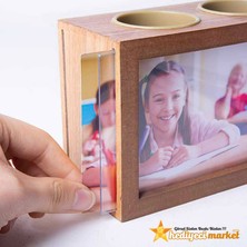 Ahşap Çift Taraflı Kalemlikli Fotoğraf Çerçevesi - 10X15