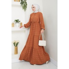 Katlı Ponponlu Ayrobin Elbise 1550 - Kiremit