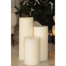Krem Iskandinav Dev, Büyük Boy Silindir-Sütun-Blok Mum Seti - 45, 35, 25 cm