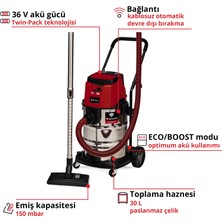 Einhell TP-VC 36/30 S Auto - Solo, Akülü Islak/Kuru Süpürge  (Akü ve şarj cihazı dahil değildir) - 2347143