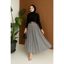 Gri Crush Kırışık Uzun Etek