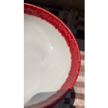 2'li Kırmızı Rustik Porselen Derin Çukur Salata Ramen Noodle Çorba Makarna Meyve Tatlı Kase 19 cm