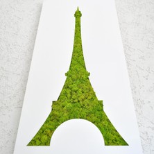 Eiffel Kulesi Tasarımlı Yosun Duvar Dekoru | 40X90 cm | Beyaz Pleksi Üzerine Doğal Yosunla El Yapımı Paris Temalı Tablo