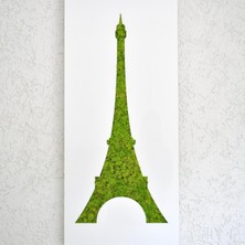 Eiffel Kulesi Tasarımlı Yosun Duvar Dekoru | 40X90 cm | Beyaz Pleksi Üzerine Doğal Yosunla El Yapımı Paris Temalı Tablo