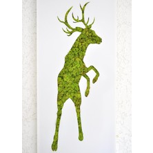 Geyik Silüetli Doğal Yosun Duvar Dekoru | 40X100 cm | Beyaz Pleksi Üzerine El Yapımı, Bakım Gerektirmeyen Moss Tablo