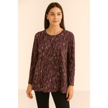 Kendinden Desenli Anne Penye Bluz Mürdüm