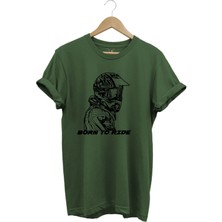 Motorcu Özel Tasarım Hediyelik Born To Ride Baskılı Yazlık %100 Pamuk Tişört