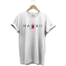 Yaz Deniz Hawaii Yazı Baskılı Tekne %100 Pamuk Regular Fit Bisiklet Yaka T-Shirt