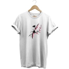 Peri Kızı Baskılı Şık Tatlı %100 Pamuk Regular Fit Bisiklet Yaka T-Shirt