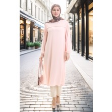 Sefa Merve Yandan Yırtmaçlı Uzun Tunik 4104-08 Pudra