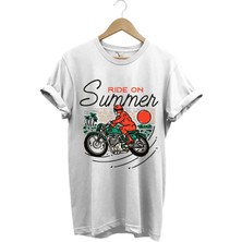 Motorsiklet Motorcu Özel Yaz Tasarımlı Ride On Summer Regular Fit %100 Pamuk T-Shirt