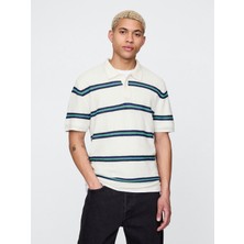 Gap Erkek Kırık Beyaz Dokulu Kroşe Polo T-Shirt