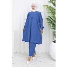 Sefa Merve Büzgülü Tunik Pantolon Ikili Takım 2089-05 Indigo
