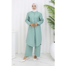 Sefa Merve Taşlı Tunik Pantolon Ikili Takım 2090-02 Çağla Yeşili