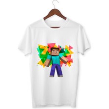 Alpşan Ticaret Mınecraft Çocuk Yetişkin Beyaz T-Shirt Unisex Çocuk Tişört