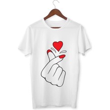 Alpşan Ticaret Kalpli Çocuk Yetişkin Beyaz T-Shirt Unisex Kalp Işaretli Çocuk Tişört