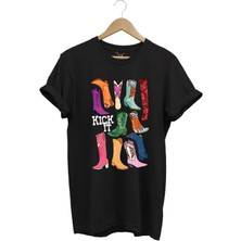Unisex Cowgirl Kovboy Çizme Baskılı %100 Pamuk Regular Fit Bisiklet Yaka T-Shirt