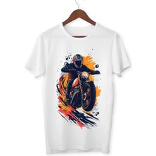 Alpşan Ticaret Motor Baskılı Tişört Yetişkin/çocuk Beyaz T-Shirt