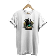 Avcılık Widi Hunting Ördek Avı ve Avcı Köpeği Baskılı %100 Pamuk Regular Fit Bisiklet Yaka T-Shirt