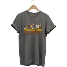 Avcılık Hunting Tavşan Avı ve Avcı Köpeği Baskılı %100 Pamuk Regular Fit Bisiklet Yaka T-Shirt