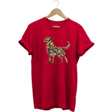 Avcılık Hunting Av Köpeği ve Ördek Baskılı %100 Pamuk Regular Fit Bisiklet Yaka T-Shirt