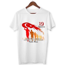 Alpşan Ticaret Gençlik ve Spor Bayramı Tişört 19 Mayıs T-Shirt Unisex Beyaz Tişört