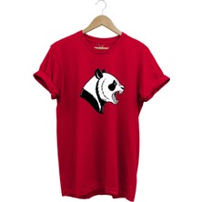 Kızgın Kükreyen Panda Baskılı %100 Pamuk Bisiklet Yaka Regular Fit T-Shirt
