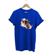 Klasik Motorsiklet Baskılı Vintage Old Motor %100 Pamuk Regular Fit Bisiklet Yaka T-Shirt