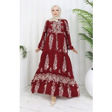 Sefa Merve Viskon Kumaş Yarım Düğmeli Elbise 0106-01 Bordo
