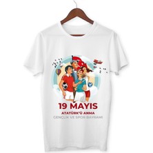Alpşan Ticaret 19 Mayıs Tişört Çocuk Yetişkin Beyaz T-Shirt Unisex Çocuk Tişört