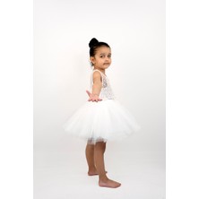 Kız Çocuk Parıltılı Ip Askılı Çıtçıtlı  Body, Kabarık Tütü Etek ve Pullu Tül Crop -3lü Set