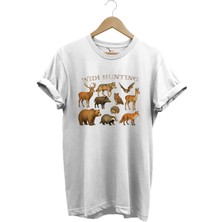 Widi Hunting Vahşi Yaşam Geyik Ayı Kurt Baskılı %100 Pamuk Regular Fit Bisiklet Yaka T-Shirt