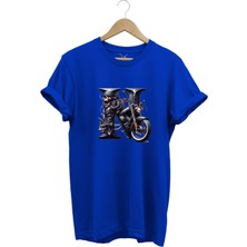 N Harfi Baskılı Motosiklet Kuru Kafa %100 Pamuk Regular Fit Bisiklet Yaka T-Shirt